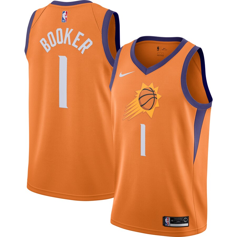Men's Phoenix Suns #1 Devin Booker Orange NBA 2019 Stitched Jersey